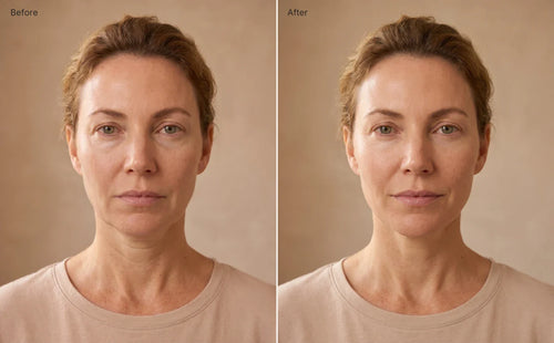 Same-morning before and after, a visible depuff